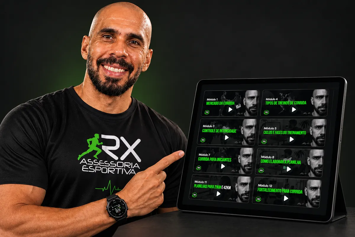 Rodrigo Xavier e aulas do curso RX PRO em um tablet